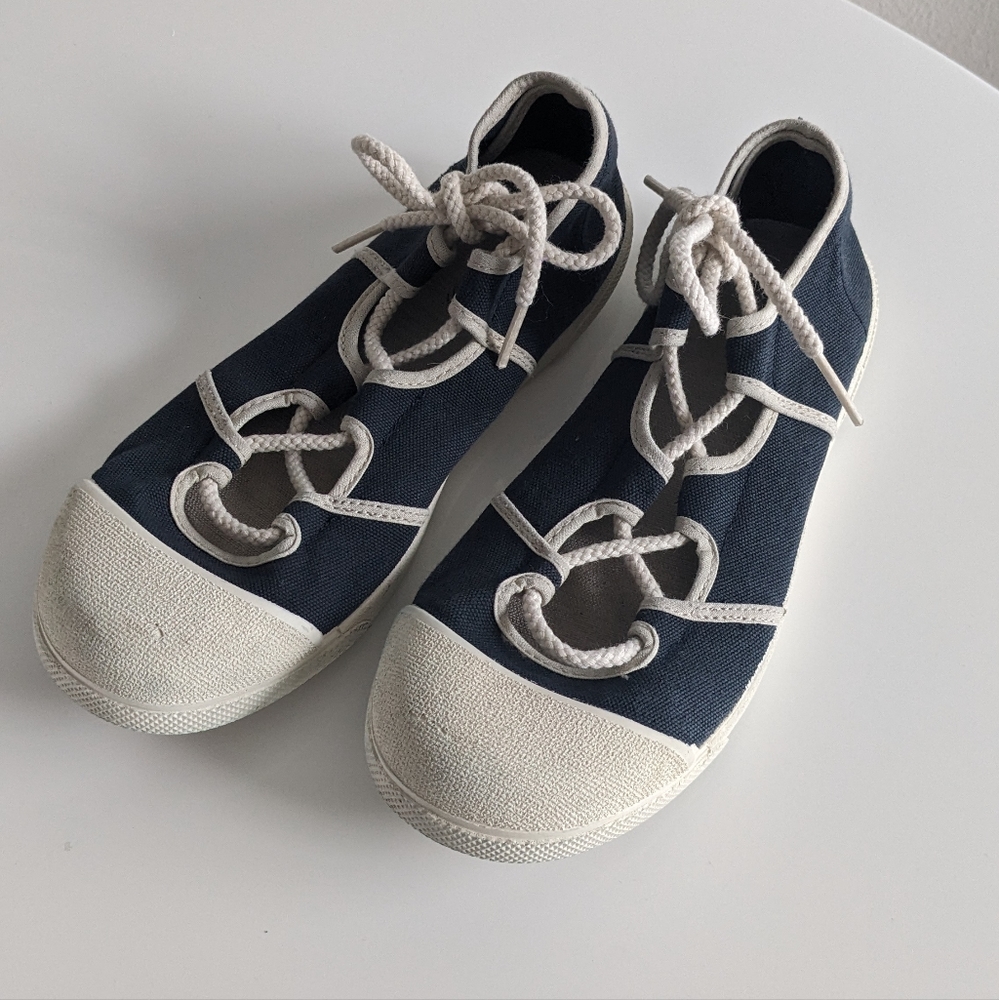 Girls ZARA Navy Cream Lace Up Flat Sneakers 33EU (1.5US)